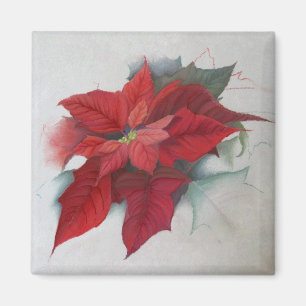 Poinsettia Christmas Oil Painting Magnet