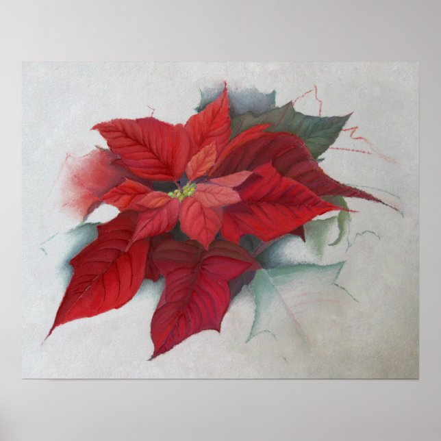 Poinsettia Christmas Oil Painting Poster (Front)