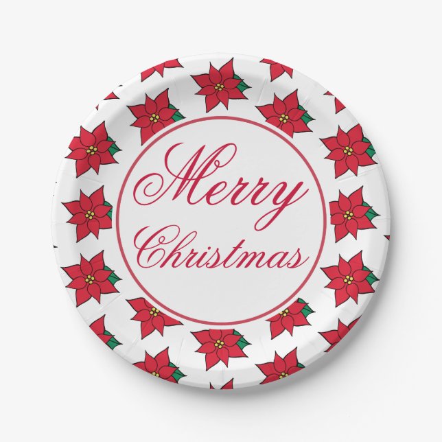 Poinsettia Christmas Paper Plates (Front)