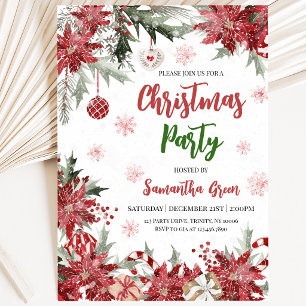 Poinsettia Christmas Party Invitation