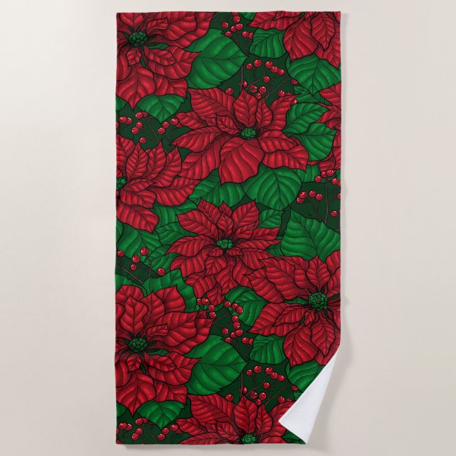 Poinsettia, Christmas pattern Beach Towel (Front)
