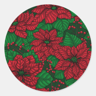 Poinsettia, Christmas pattern Classic Round Sticker