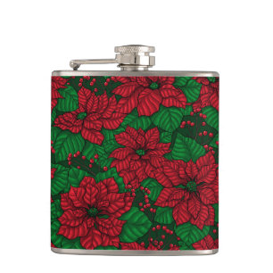 Poinsettia, Christmas pattern Hip Flask