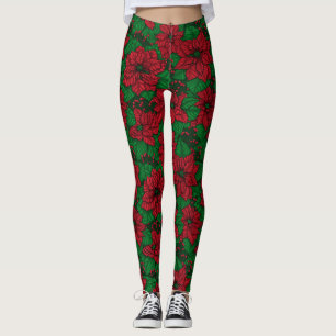 Poinsettia, Christmas pattern Leggings
