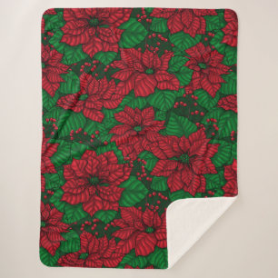 Poinsettia, Christmas pattern Sherpa Blanket