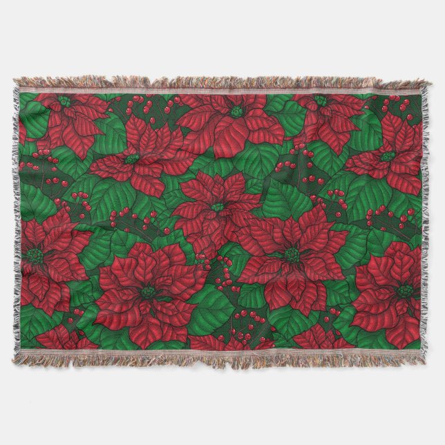 Poinsettia, Christmas pattern Throw Blanket (Front)