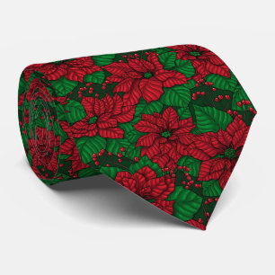 Poinsettia, Christmas pattern Tie