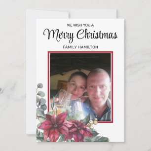 Poinsettia Christmas Photo Flat Holiday Card