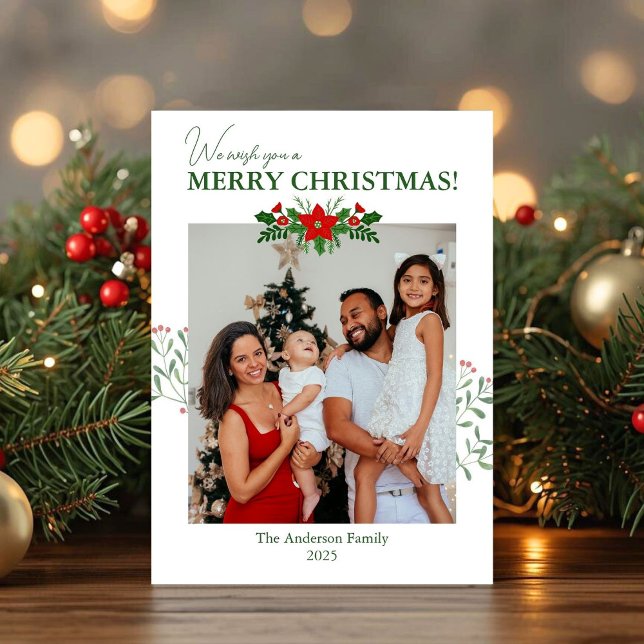 Poinsettia Christmas Photo Greeting Card (Creator Uploaded)