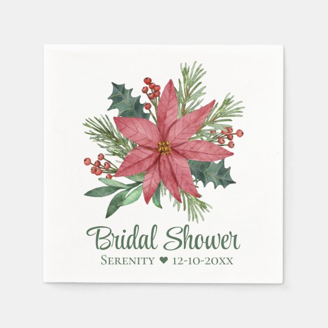 Poinsettia Christmas Red Floral Bridal Shower Napkin (Front)