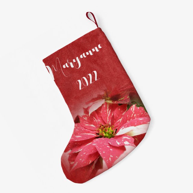 Poinsettia Christmas Stocking Red - Personalise (Back (Hanging))