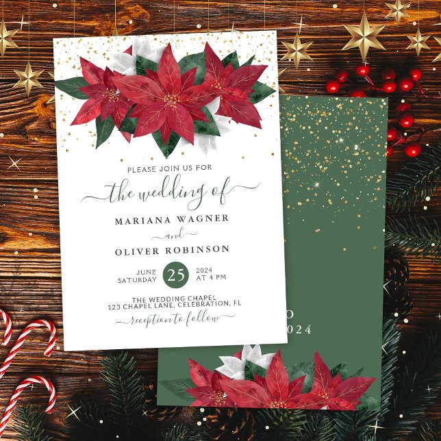 Poinsettia Christmas Watercolor Floral Wedding Invitation (Creator Uploaded)
