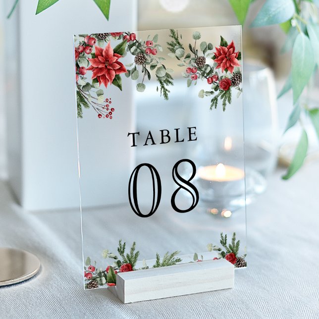 Poinsettia Christmas Wedding Acrylic Table Number (Creator Uploaded)