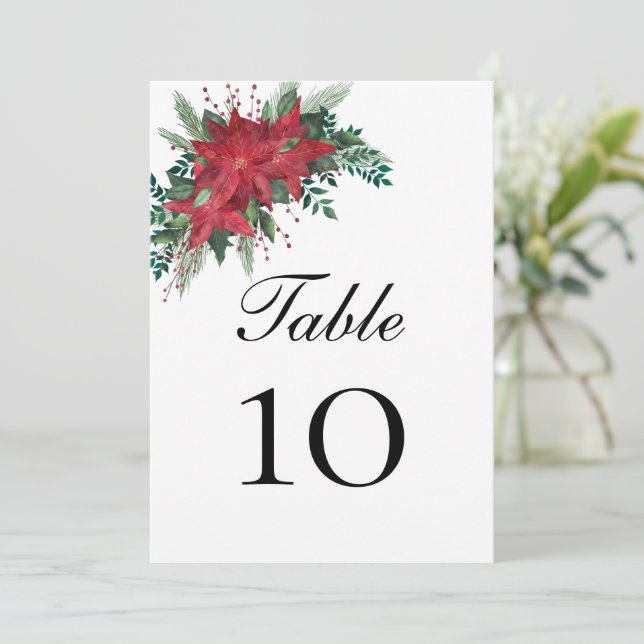 Poinsettia Christmas  Wedding Wedding Table Card (Standing Front)