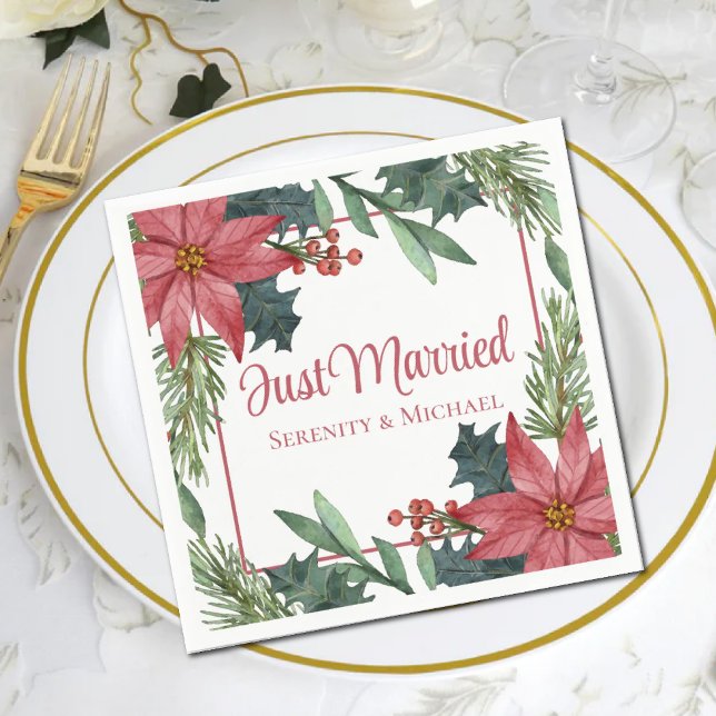 Poinsettia Christmas  Winter Just Married Wedding  Napkin (Creator Uploaded)