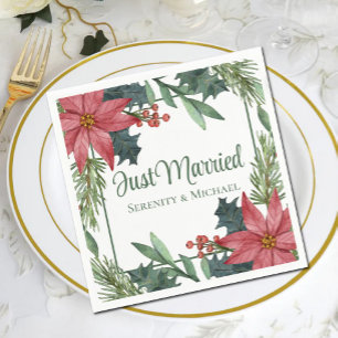 Poinsettia Christmas Winter Just Married Wedding Napkin
