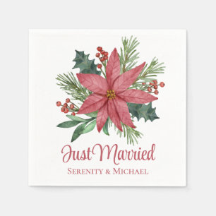 Poinsettia Christmas Winter Just Married Wedding Napkin