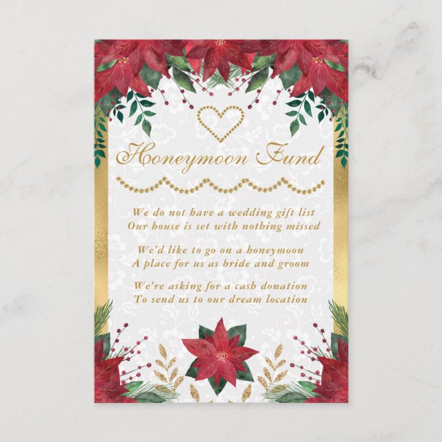 Poinsettia Christmas Winter Wedding Honeymoon Fund Enclosure Card (Front)