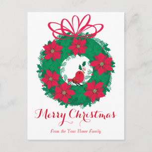 Poinsettia Christmas Wreath Postcard