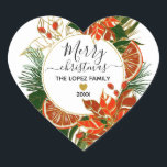 Poinsettia Citrus Gold Winter Merry Christmas Heart Sticker<br><div class="desc">Festive red poinsettias and vibrant orange citrus slices create a bold Christmas holiday design. The dark green leaves frame them. this</div>