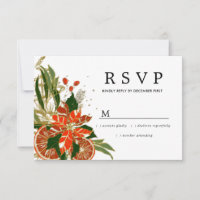 Poinsettia Citrus Gold Winter Wedding RSVP