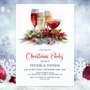 Poinsettia Cocktails Christmas Party Invitation