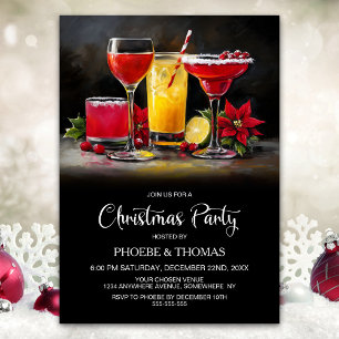 Poinsettia Cocktails Christmas Party Invitation