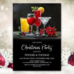 Poinsettia Cocktails Christmas Party Invitation