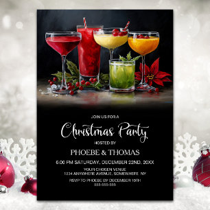 Poinsettia Cocktails Christmas Party Invitation