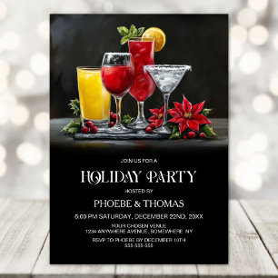 Poinsettia Cocktails Holiday Party Invitation