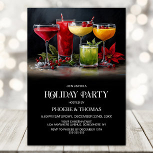 Poinsettia Cocktails Holiday Party Invitation