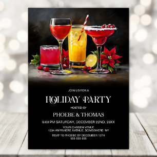 Poinsettia Cocktails Holiday Party Invitation