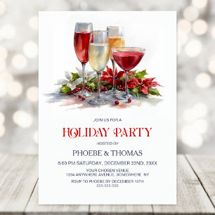Poinsettia Cocktails Holiday Party Invitation