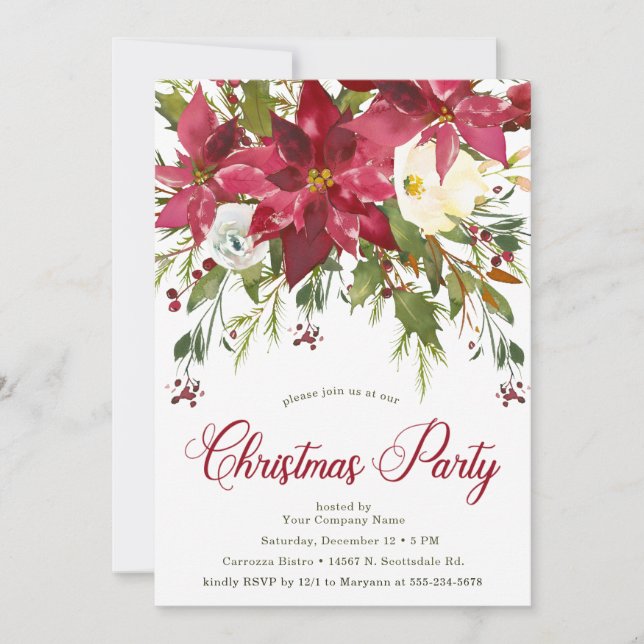 Poinsettia Company Christmas Party Invitation (Front)