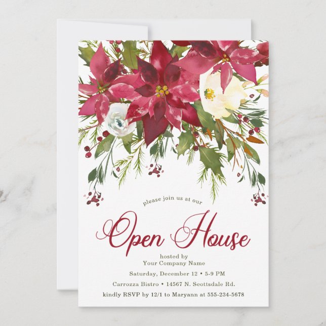 Poinsettia Company Holiday Open House Invitation (Front)