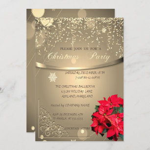 Poinsettia,Confetti Company Christmas Party Invitation