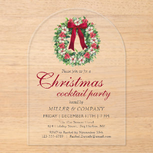 Poinsettia Corporate Christmas Cocktail Party Acrylic Invitations