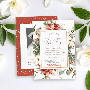 Poinsettia & Cotton Celebration of Life Funeral Invitation