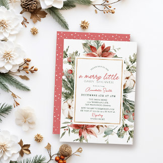 Poinsettia & Cotton Merry Little Baby Shower Invitation
