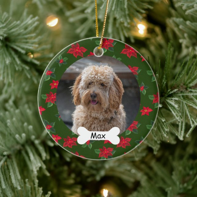 Poinsettia Custom Pet Puppy Dog Photo Ceramic Tree Decoration (Tree)