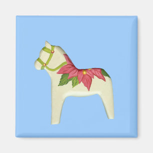 Poinsettia Dala Horse Magnet