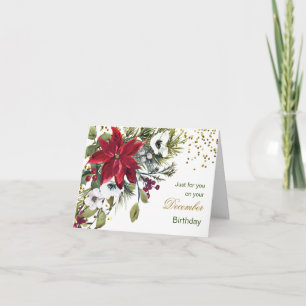 Poinsettia, December Christmas Birthday Holiday Card