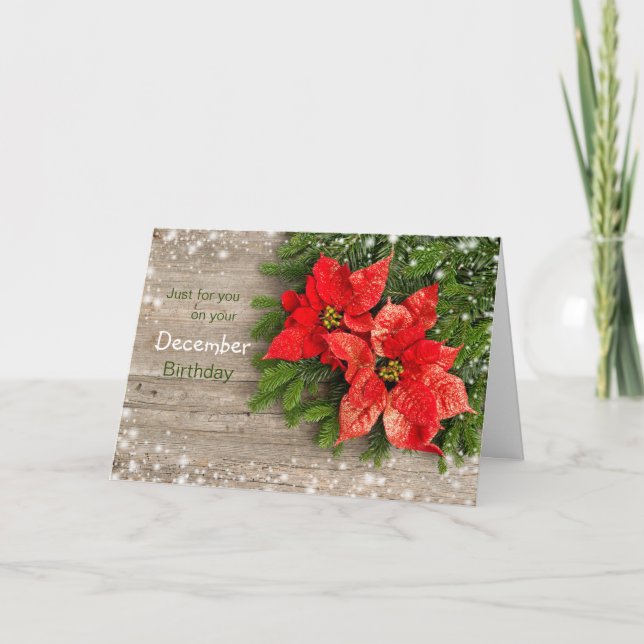 Poinsettia, December Christmas Birthday Holiday Card (Front)