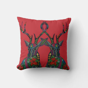 poinsettia deer red cushion