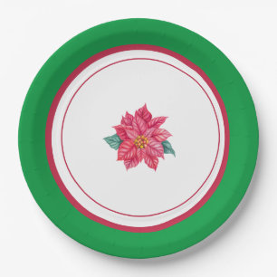 Poinsettia Design Christmas Party Supplies  Paper Plate