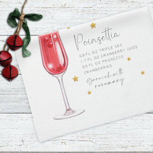 Poinsettia Drink Holiday Christmas Recipe Tea Towel