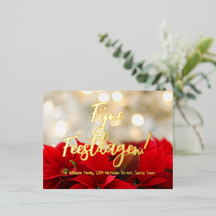 Poinsettia Dutch Happy Holidays Fijne Feestdagen Foil Holiday Postcard
