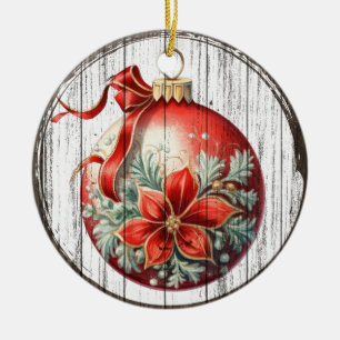Poinsettia Elegance - Rustic Christmas Ornament