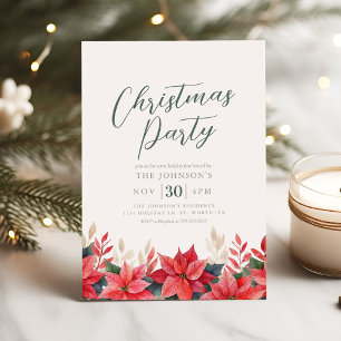 Poinsettia Elegant Christmas Party Invitation