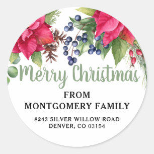 Poinsettia Elegant Merry Christmas Return Address Classic Round Sticker